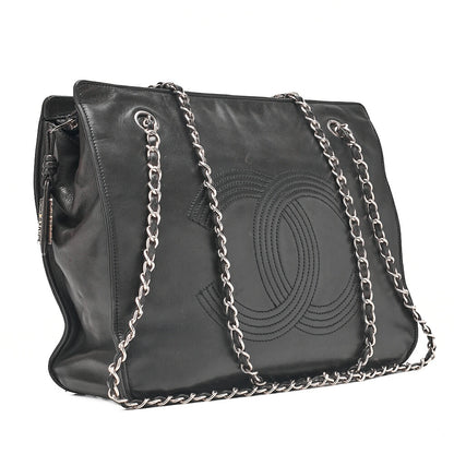 CHANEL Lambskin Big Coco Mark W Chain Shoulder Black Silver -Tone Hardware, Pre-Owned