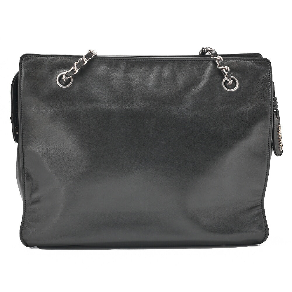 CHANEL Lambskin Big Coco Mark W Chain Shoulder Black Silver -Tone Hardware, Pre-Owned