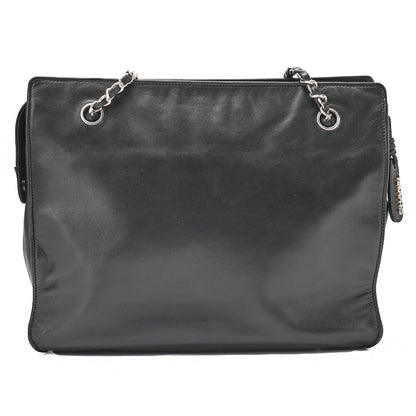 CHANEL Lambskin Big Coco Mark W Chain Shoulder Black Silver -Tone Hardware, Pre-Owned