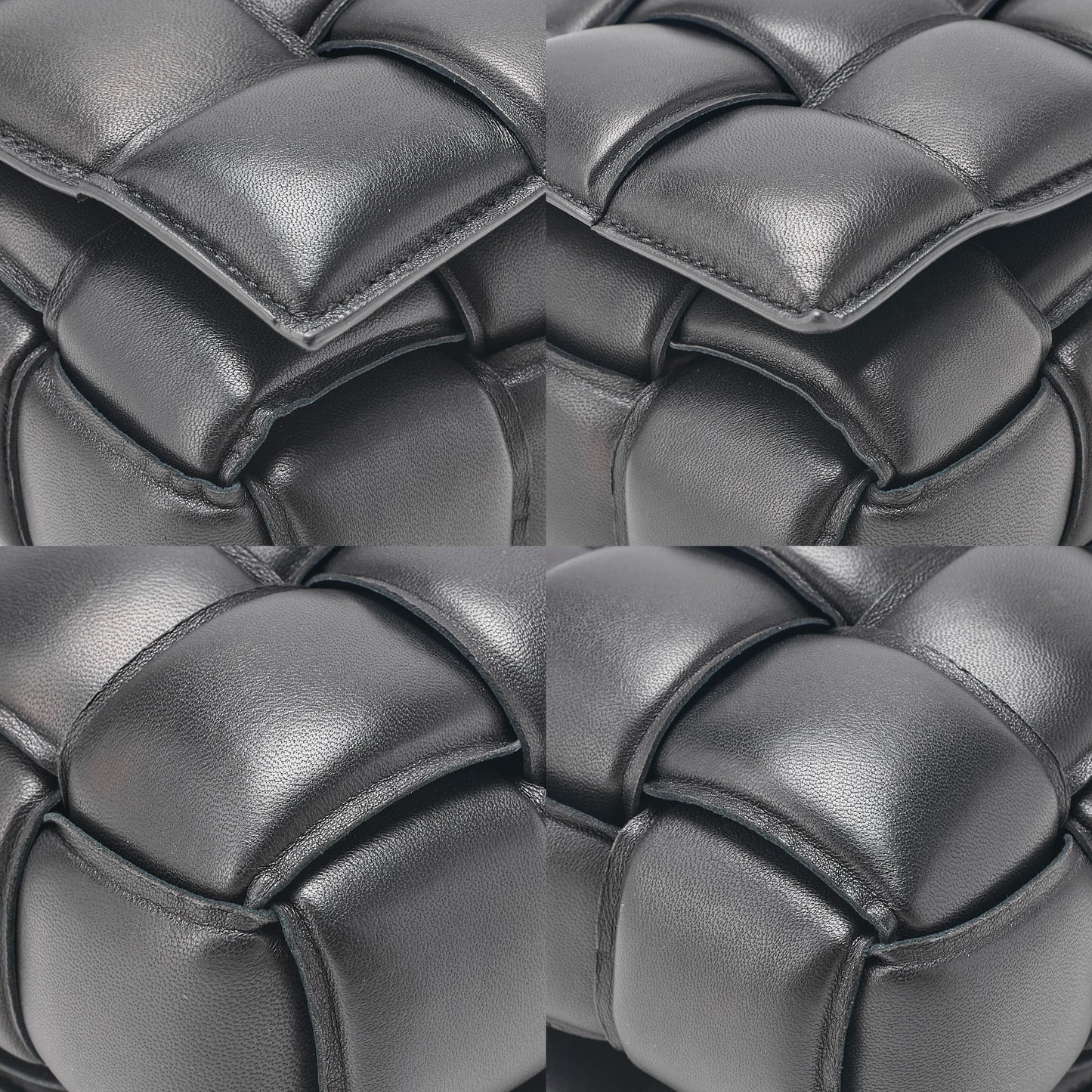 BOTTEGA VENETA イントレチャート ラムスキン パデット カセット ショルダーバッグ ブラック シルバー金具 中古