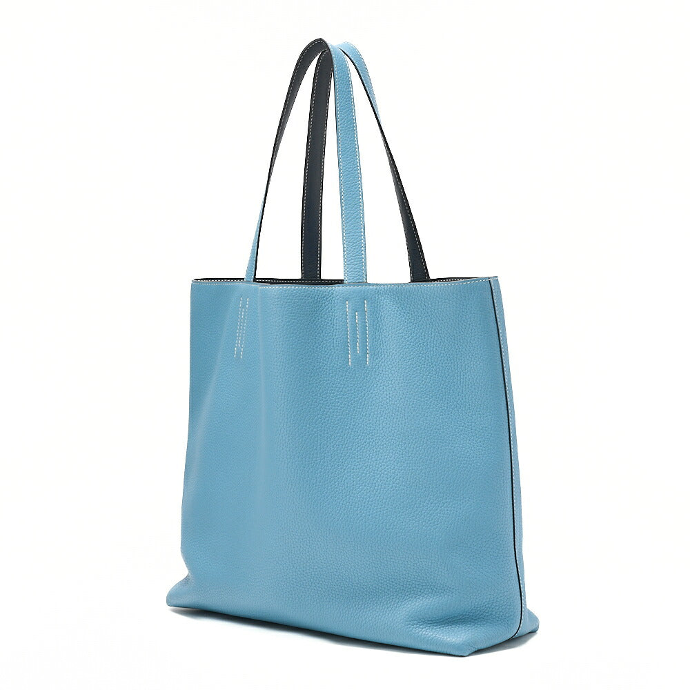 HERMES Dublesense 36 Triyon Clemence x Swift Tote Bag Blue Jean x Cole Vale, Pre-Owned