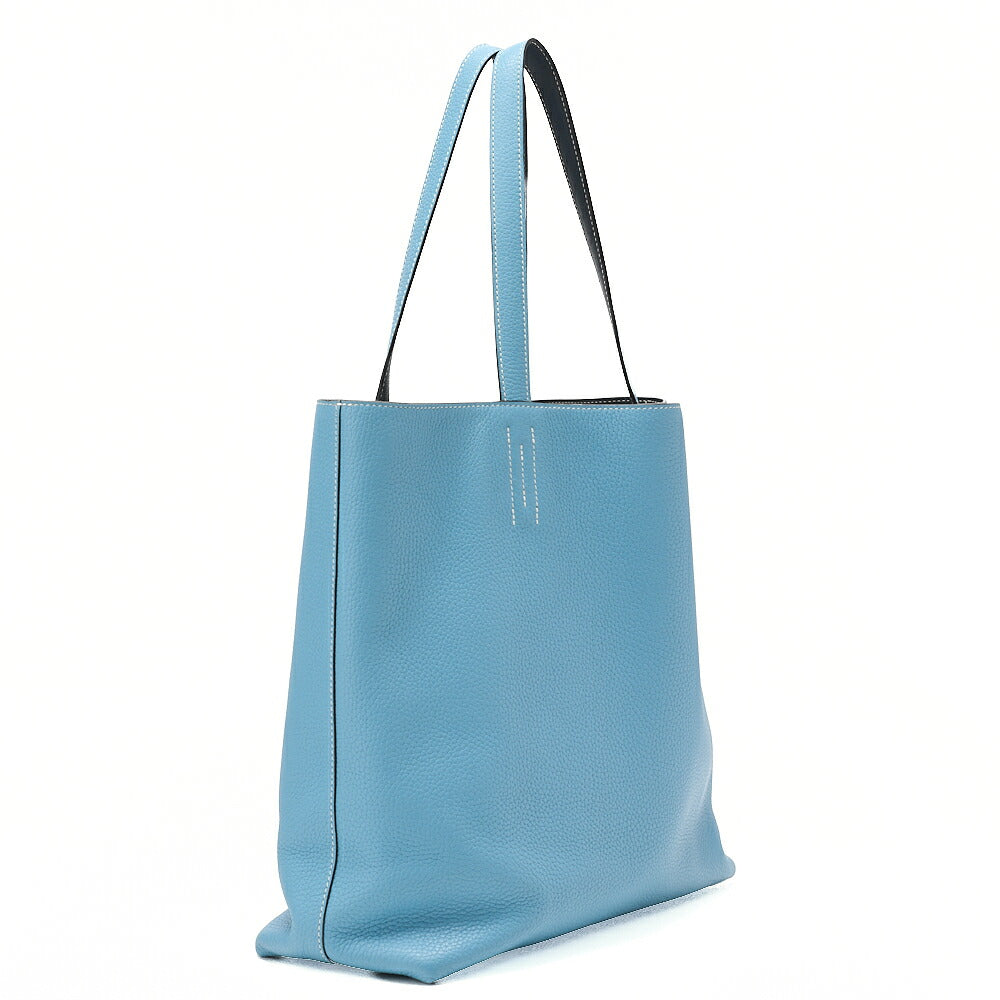 HERMES Dublesense 36 Triyon Clemence x Swift Tote Bag Blue Jean x Cole Vale, Pre-Owned