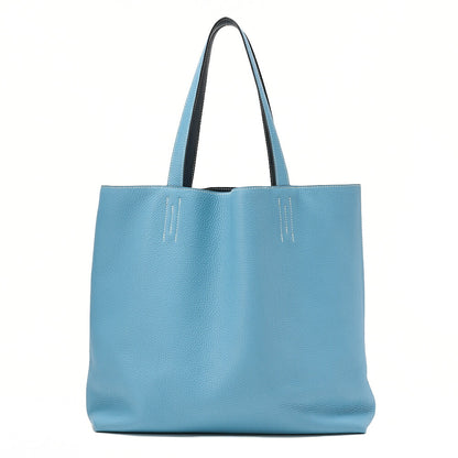 HERMES Dublesense 36 Triyon Clemence x Swift Tote Bag Blue Jean x Cole Vale, Pre-Owned
