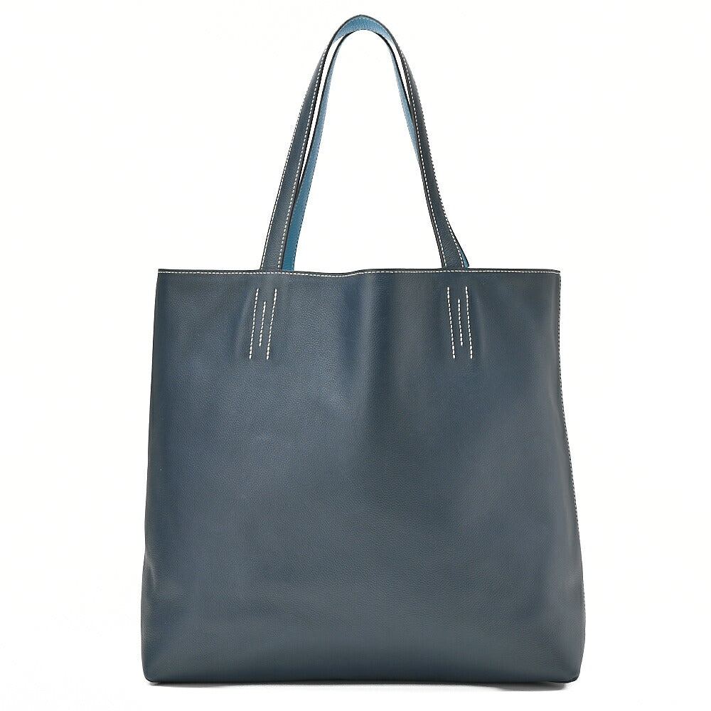 HERMES Dublesense 36 Triyon Clemence x Swift Tote Bag Blue Jean x Cole Vale, Pre-Owned