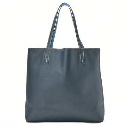 HERMES Dublesense 36 Triyon Clemence x Swift Tote Bag Blue Jean x Cole Vale, Pre-Owned