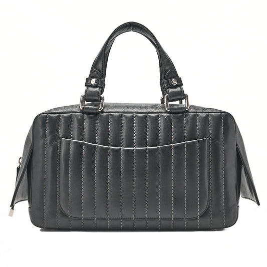 CHANEL Lambskin Mademoiselle Handbag Black Silver-Tone Hardware, Pre-Owned