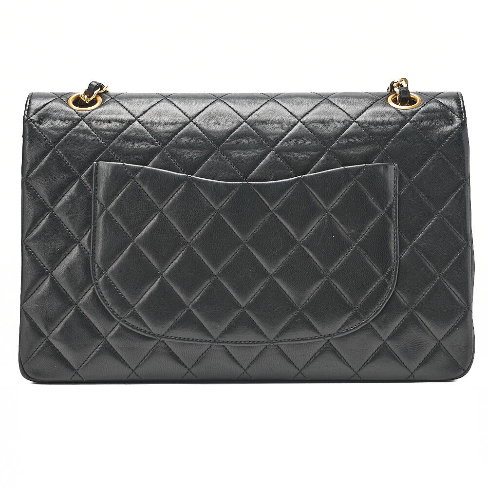 CHANEL Lambskin Matelasse W Straight Flap Chain Shoulder Black Gold-Tone Hardware, Pre-Owned