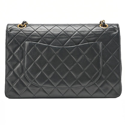 CHANEL Lambskin Matelasse W Straight Flap Chain Shoulder Black Gold-Tone Hardware, Pre-Owned