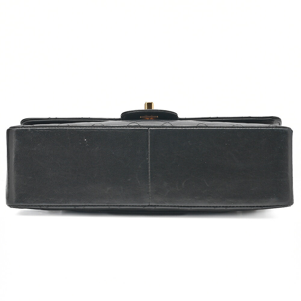 CHANEL Lambskin Matelasse W Straight Flap Chain Shoulder Black Gold-Tone Hardware, Pre-Owned