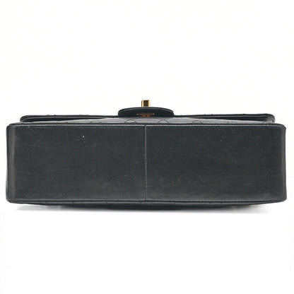 CHANEL Lambskin Matelasse W Straight Flap Chain Shoulder Black Gold-Tone Hardware, Pre-Owned