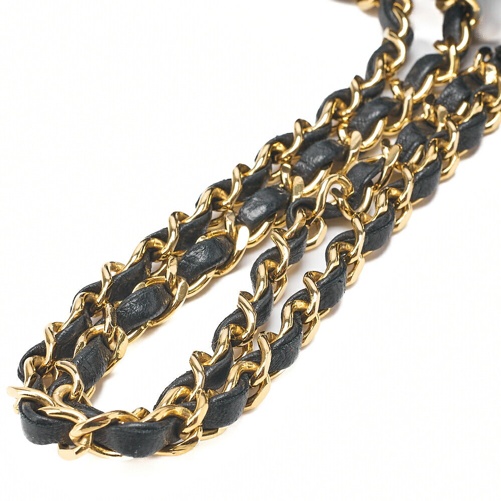 CHANEL Lambskin Matelasse W Straight Flap Chain Shoulder Black Gold-Tone Hardware, Pre-Owned