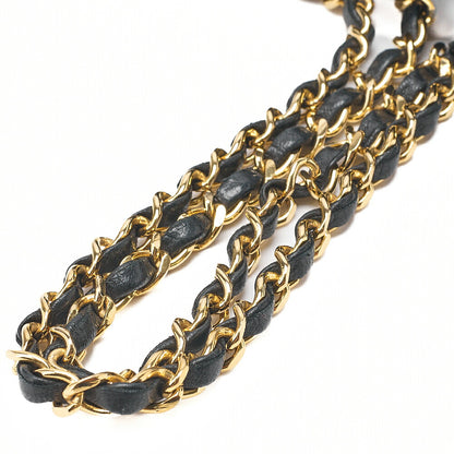 CHANEL Lambskin Matelasse W Straight Flap Chain Shoulder Black Gold-Tone Hardware, Pre-Owned