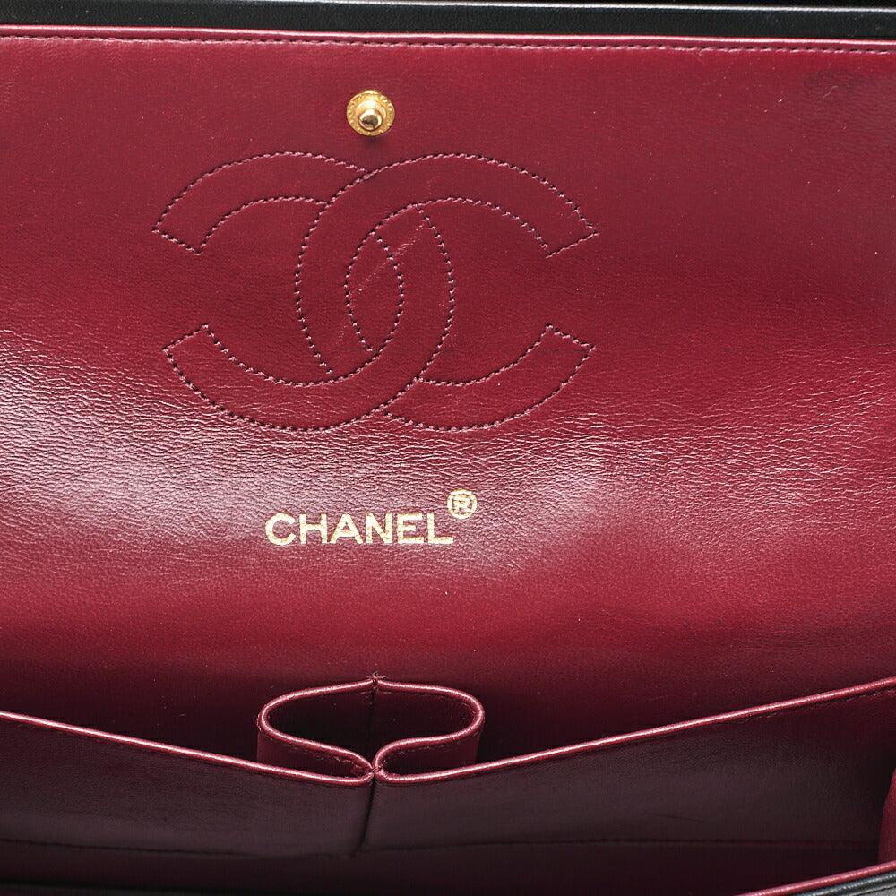 CHANEL Lambskin Matelasse W Straight Flap Chain Shoulder Black Gold-Tone Hardware, Pre-Owned