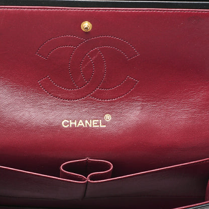 CHANEL Lambskin Matelasse W Straight Flap Chain Shoulder Black Gold-Tone Hardware, Pre-Owned