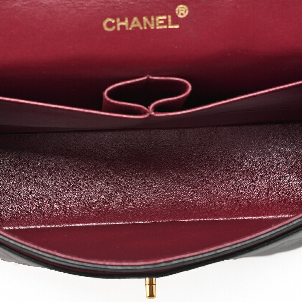 CHANEL Lambskin Matelasse W Straight Flap Chain Shoulder Black Gold-Tone Hardware, Pre-Owned