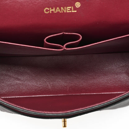 CHANEL Lambskin Matelasse W Straight Flap Chain Shoulder Black Gold-Tone Hardware, Pre-Owned