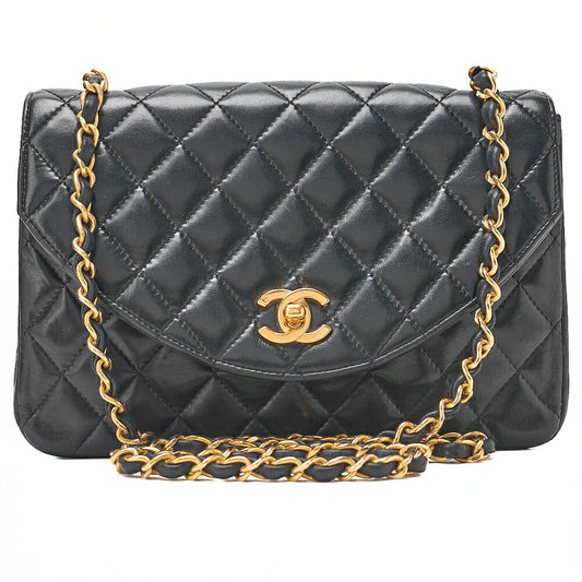 CHANEL Lambskin Matelasse Round Flap Chain Shoulder Gold-Tone Hardware, Pre-Owned