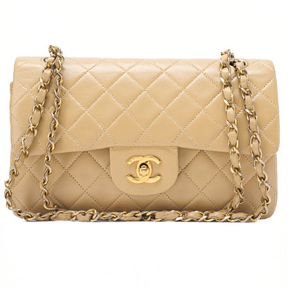 CHANEL Chain Shoulder Bag Matelasse 23cm Double Flap Lambskin Beige Gold-Tone Hardware, Pre-Owned
