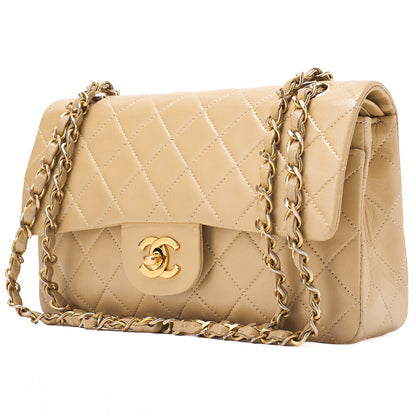 CHANEL Chain Shoulder Bag Matelasse 23cm Double Flap Lambskin Beige Gold-Tone Hardware, Pre-Owned