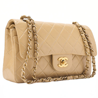 CHANEL Chain Shoulder Bag Matelasse 23cm Double Flap Lambskin Beige Gold-Tone Hardware, Pre-Owned