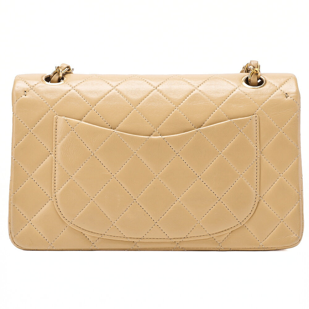 CHANEL Chain Shoulder Bag Matelasse 23cm Double Flap Lambskin Beige Gold-Tone Hardware, Pre-Owned