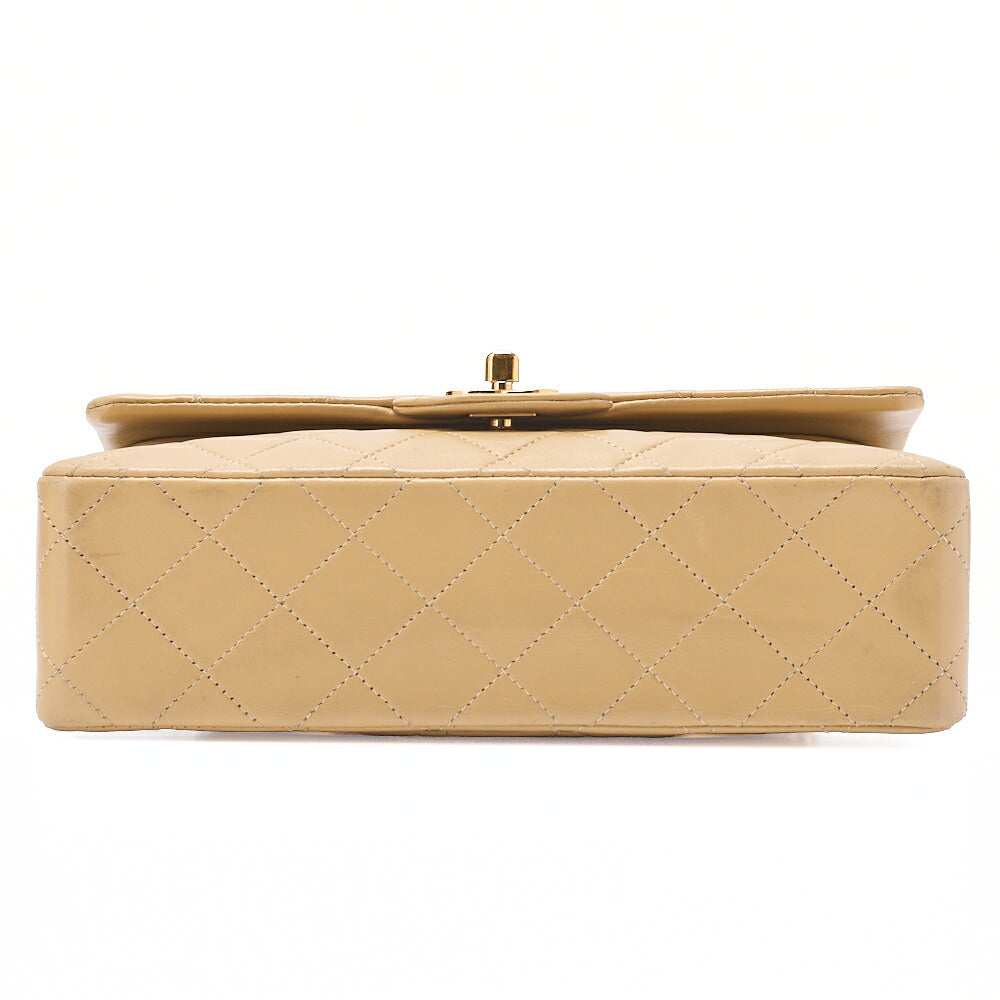 CHANEL Chain Shoulder Bag Matelasse 23cm Double Flap Lambskin Beige Gold-Tone Hardware, Pre-Owned
