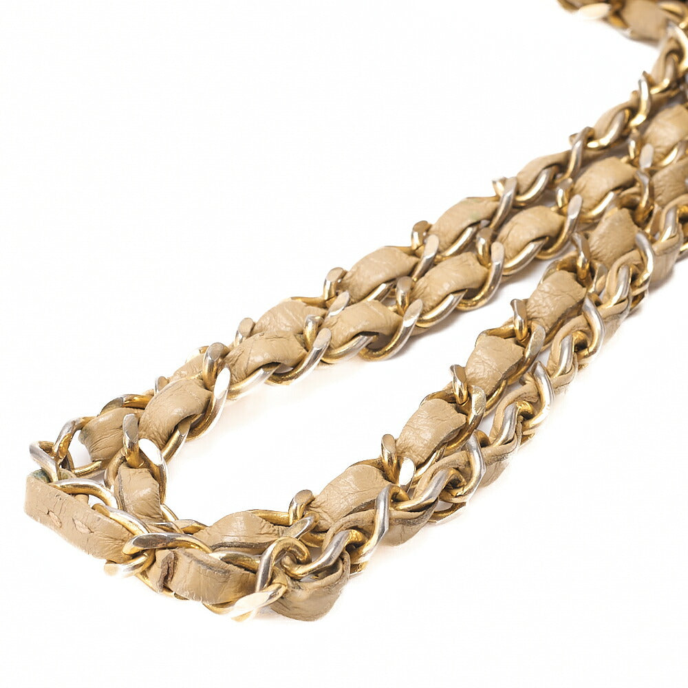 CHANEL Chain Shoulder Bag Matelasse 23cm Double Flap Lambskin Beige Gold-Tone Hardware, Pre-Owned