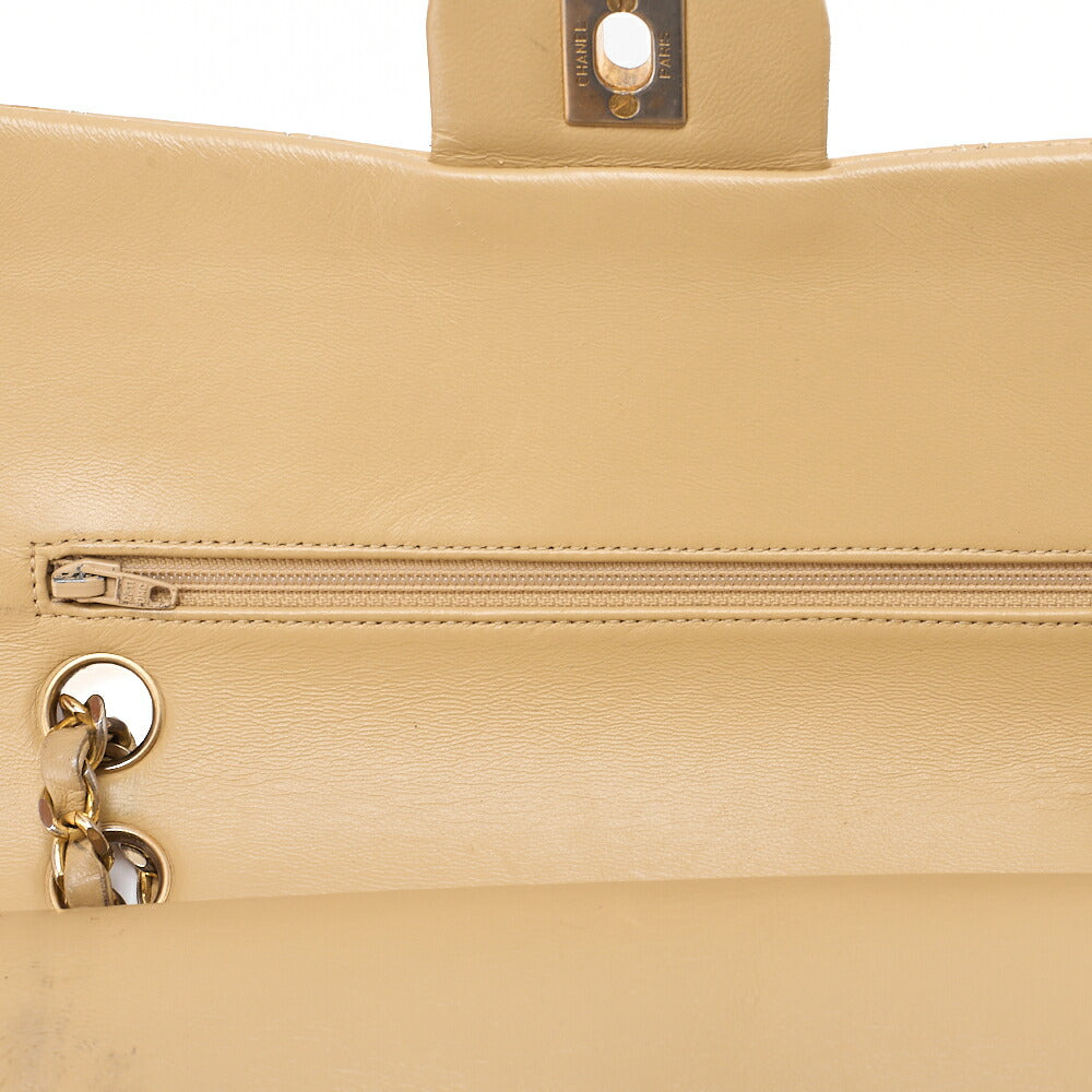 CHANEL Chain Shoulder Bag Matelasse 23cm Double Flap Lambskin Beige Gold-Tone Hardware, Pre-Owned