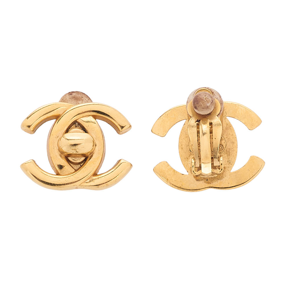 CHANEL Cocomark Turnlock 96P Earrings GP Gold Gold Plated-Tone Hardware, Pre-Owned
