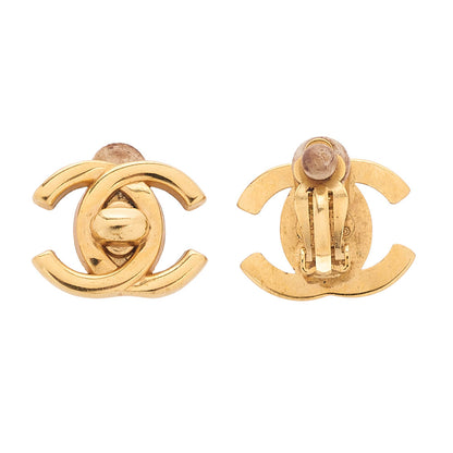 CHANEL Cocomark Turnlock 96P Earrings GP Gold Gold Plated-Tone Hardware, Pre-Owned