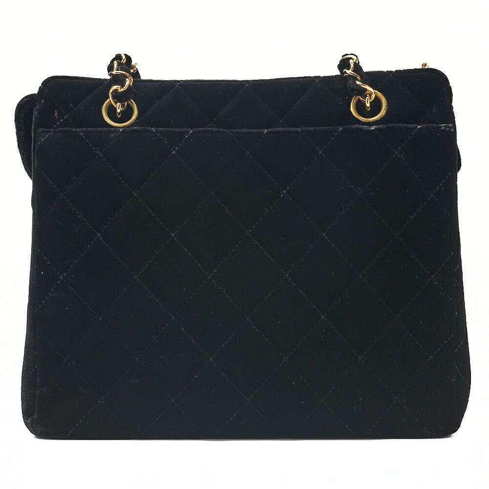 CHANEL Velvet Matlasse Plate Charm W Chain Shoulder Black Gold-Tone Hardware, Pre-Owned