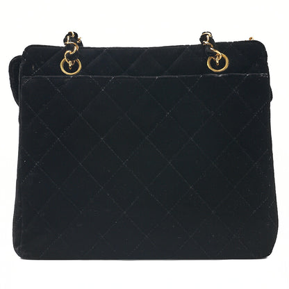 CHANEL Velvet Matlasse Plate Charm W Chain Shoulder Black Gold-Tone Hardware, Pre-Owned
