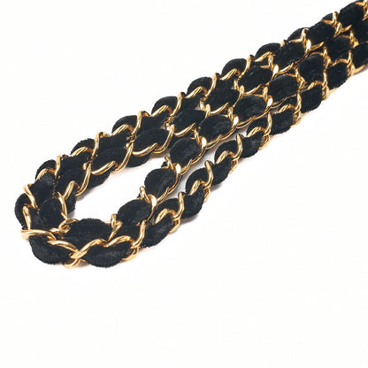 CHANEL Velvet Matlasse Plate Charm W Chain Shoulder Black Gold-Tone Hardware, Pre-Owned