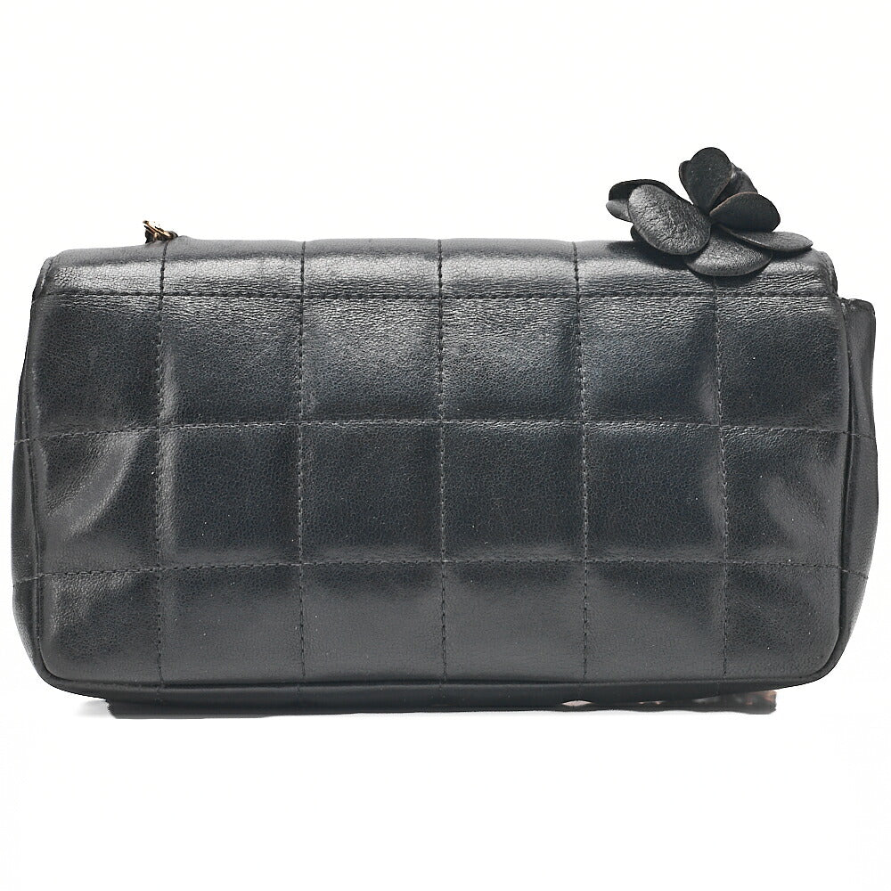 CHANEL Chocolate Bar Camellia Chain Shoulder Bag Lambskin Black Gold-Tone Hardware, Pre-Owned