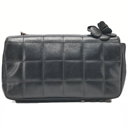 CHANEL Chocolate Bar Camellia Chain Shoulder Bag Lambskin Black Gold-Tone Hardware, Pre-Owned