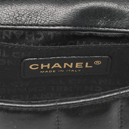 CHANEL Chocolate Bar Camellia Chain Shoulder Bag Lambskin Black Gold-Tone Hardware, Pre-Owned