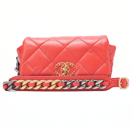 CHANEL Lambskin Matrasse Waist Pouch Red Gold x Silver-Tone Hardware, Pre-Owned