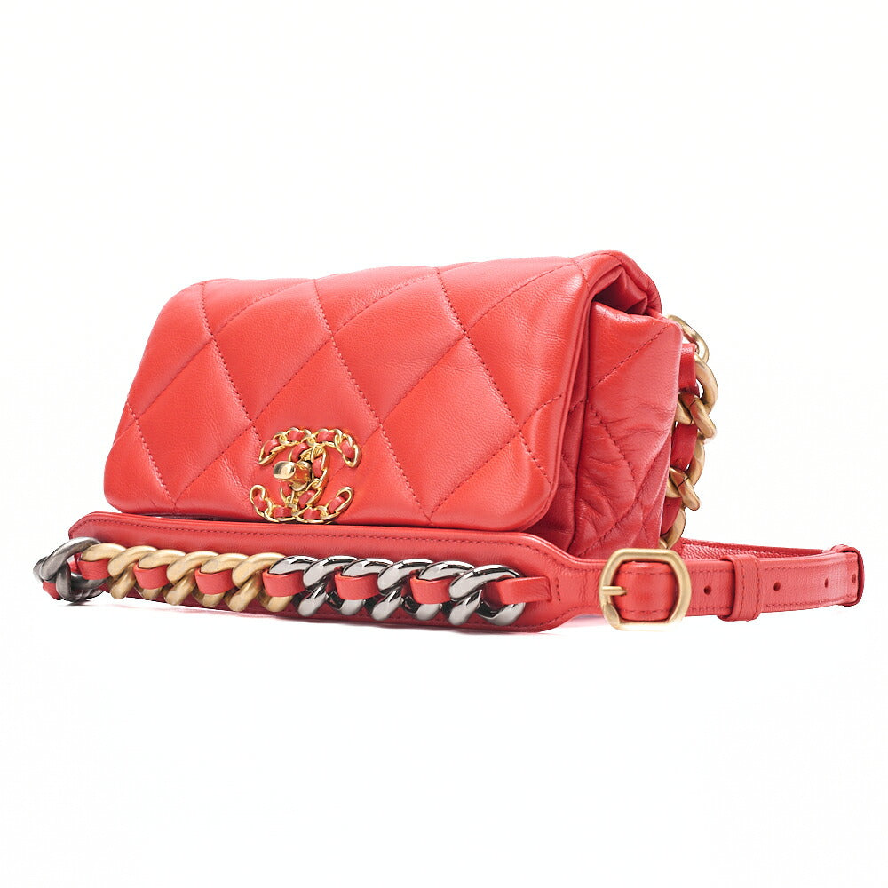 CHANEL Lambskin Matrasse Waist Pouch Red Gold x Silver-Tone Hardware, Pre-Owned