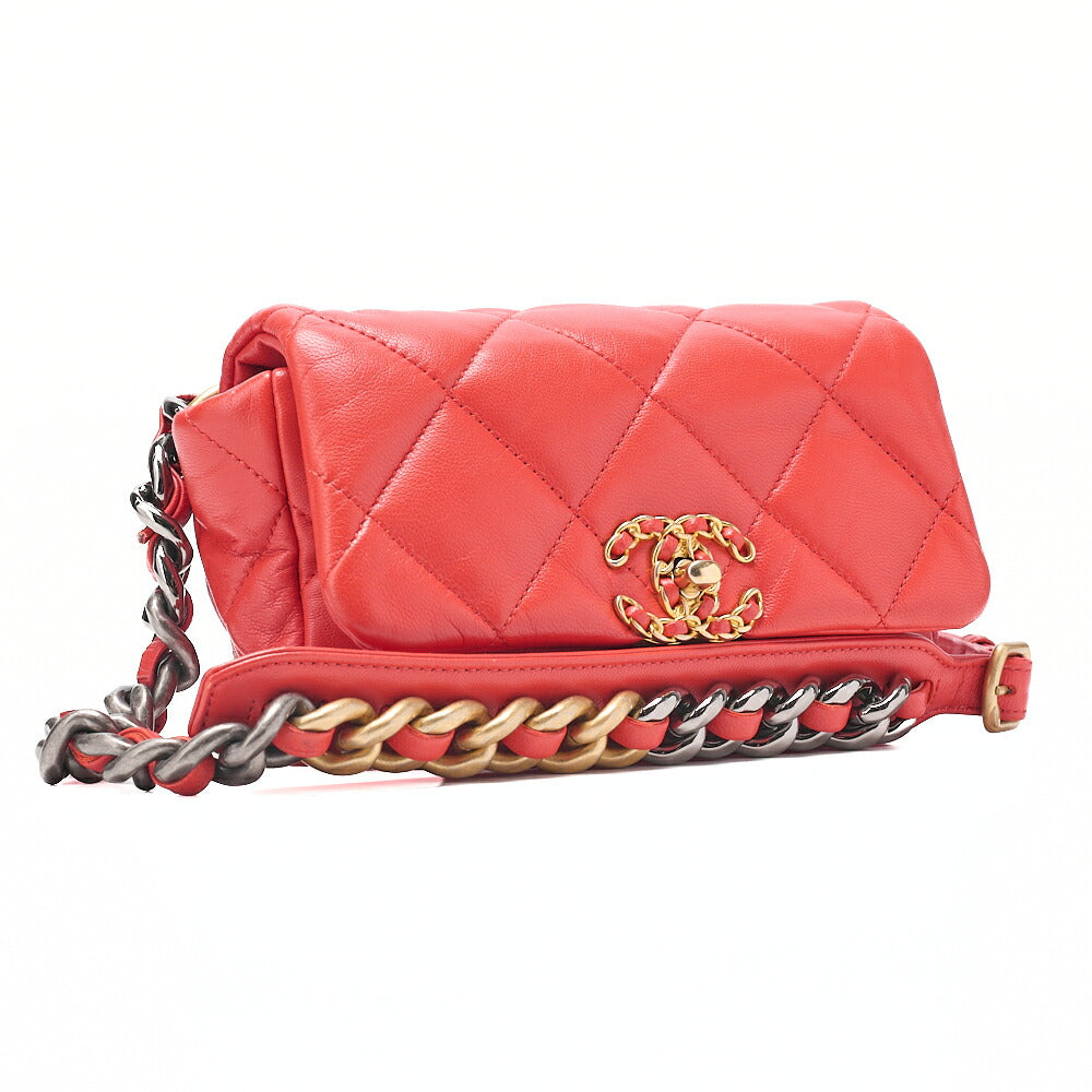 CHANEL Lambskin Matrasse Waist Pouch Red Gold x Silver-Tone Hardware, Pre-Owned