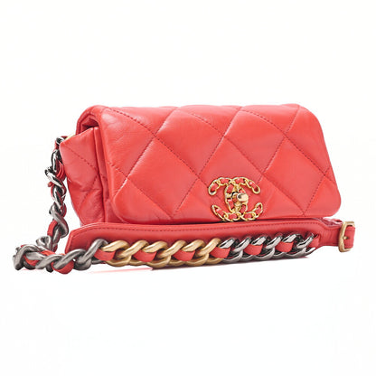 CHANEL Lambskin Matrasse Waist Pouch Red Gold x Silver-Tone Hardware, Pre-Owned