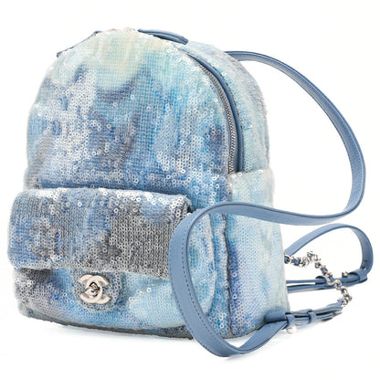 CHANEL Sequin Cocomark Chain Backpack Blue Multicolor Silver-Tone Hardware, Pre-Owned