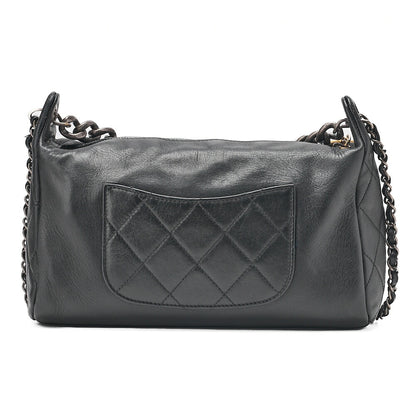 CHANEL Shoulder Bag Logo with Coco Charm 2way Lambskin Black Gold x Silver-Tone Hardware, Pre-Owned