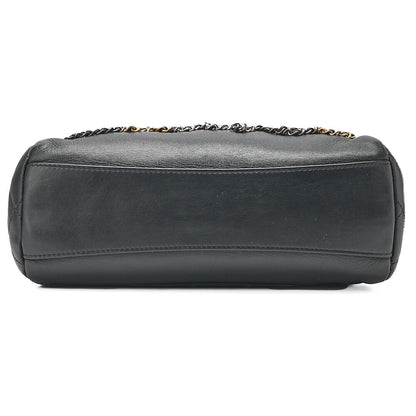 CHANEL Shoulder Bag Logo with Coco Charm 2way Lambskin Black Gold x Silver-Tone Hardware, Pre-Owned