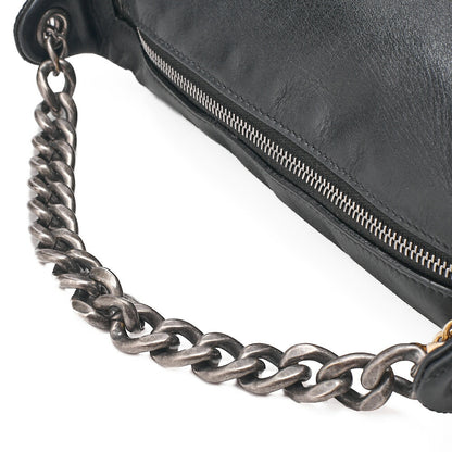 CHANEL Shoulder Bag Logo with Coco Charm 2way Lambskin Black Gold x Silver-Tone Hardware, Pre-Owned