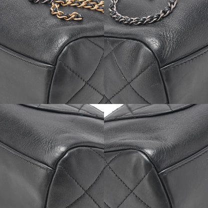 CHANEL Shoulder Bag Logo with Coco Charm 2way Lambskin Black Gold x Silver-Tone Hardware, Pre-Owned