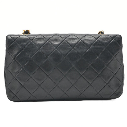 シャネル ラムスキン マトラッセ フル フラップ チェーン ショルダーバッグ ブラック ゴールド金具 中古品