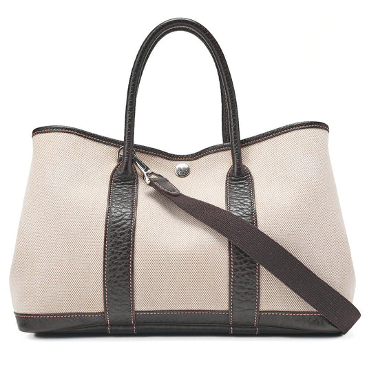 HERMES Garden Party TPM Trowe Ash Ivory Silver-Tone Hardware, Pre-Owned