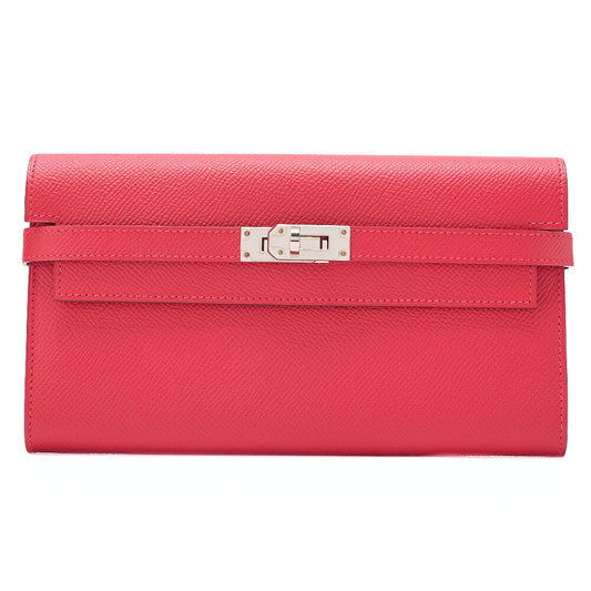 HERMES Kelly Wallet Epson 2-fold Long Wallet Rouge Kazak Silver-Tone Hardware, Pre-Owned
