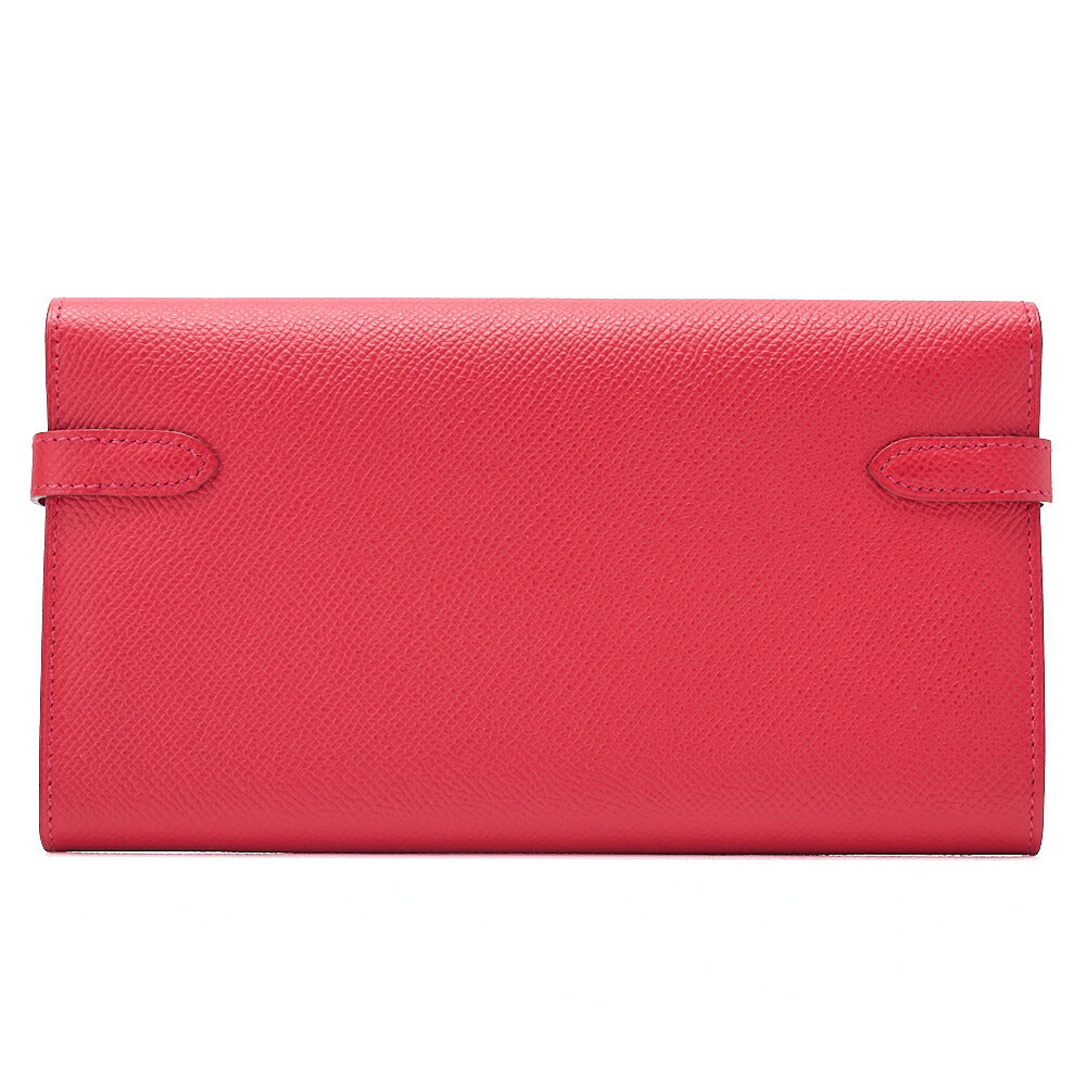 HERMES ケリーウォレット エプソン 2つ折り長財布 ルージュカザック シルバー金具 中古品