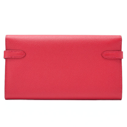 HERMES ケリーウォレット エプソン 2つ折り長財布 ルージュカザック シルバー金具 中古品